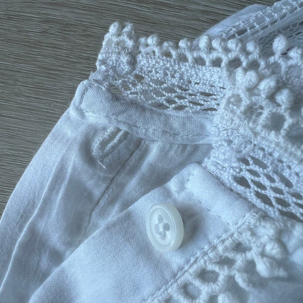 J Crew Embroidered Lace Trim Button Up Shirt In Cotton Coile Size 12 White Flaw - Picture 16 of 16